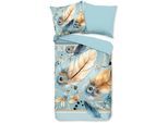 Wendebettwäsche "Wizz", blau (aqua), B/L: 135cm x 200cm, 1 Stk., 1 Stk., Microfaser, B/L: 80cm x 80cm, 2 Stk., Microfaser, Obermaterial: 100% Polyester, PURE LUXURY COLLECTION, Bettwäsche, Wendebettwäsche, Mikrofaser, Pflegeleicht, Reißverschluss, Wendeoptik, Federn, Gold
