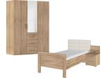 Schlafzimmer-Set RAUCH "Komplettschlafzimmer Schlafzimmer EVELYN", braun (eiche sonoma), Bett 100x200cm + ohne Matratze, B/H: 100cm x 200cm, Bett 100x200cm, Holzwerkstoff, Schlafzimmermöbel-Sets, Schrank und Bett in 2 Breiten, Nachttisch mit Paneel MADE IN GERMANY