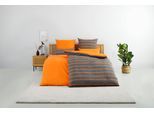 Bettwäsche OTTO HOME "Katja", orange (orange, grau), B/L: 155cm x 220cm, 1 Stk., 1 Stk., Linon, B/L: 80cm x 80cm, 2 Stk., Linon, Obermaterial: 100% Baumwolle, Bettwäsche, Bettwäsche, Bettwäsche aus Baumwolle, Bettwäsche mit Streifen-Design, Wendeoptik