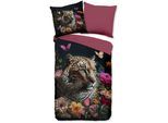 Wendebettwäsche "Borra", rosa, B/L: 135cm x 200cm, 1 Stk., 1 Stk., Microfaser, B/L: 80cm x 80cm, 2 Stk., Microfaser, Obermaterial: 100% Polyester, PURE LUXURY COLLECTION, Bettwäsche, Wendebettwäsche, Mikrofaser, 135x200, Pflegeleicht, Reißverschluss, Leopard, Schwarz