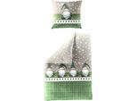 Bettwäsche BIERBAUM "Wichtel", grün (wichtel grün), B/L: 155cm x 220cm, 1 Stk., 1 Stk., Biber, B/L: 80cm x 80cm, 2 Stk., Biber, Obermaterial: 100% Baumwolle, Bettwäsche, Bettwäsche, 100 % Baumwolle, Biber, unterschiedliche Weihnachts-Designs