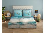 Wendebettwäsche GOOD MORNING "Brisa", blau (aqua), B/L: 200cm x 200cm, 1 Stk., 2 Stk., Renforcé, B/L: 80cm x 80cm & 80cm x 80cm, 3 Stk., Renforcé, Obermaterial: 100% Baumwolle, Bettwäsche, Wendebettwäsche, 100% Baumwolle, Renforcé, Reißverschluss, Wendeoptik, Strand, Aqua