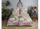 Wendebettwäsche HIP "Indah", beige (sand), B/L: 155cm x 220cm, 1 Stk., 1 Stk., Satin, B/L: 80cm x 80cm, 2 Stk., Satin, Obermaterial: 100% Baumwolle, Bettwäsche, Wendebettwäsche, Mako-Satin, 135x200, Reißverschluss, Wende, Blumen, Tropisch, Sand