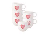 Becher VILLEROY & BOCH "Henkelbecher Sending Love With Love 290 ml 6er Set weiß-rot", bunt (weiß, rot), Porzellan, Trinkgefäße, Becher