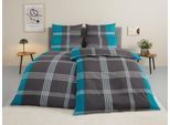 Bettwäsche TOM TAILOR HOME "Ole", blau (türkis), B/L: 135cm x 200cm, 1 Stk., 1 Stk., Renforcé, B/L: 80cm x 40cm, 2 Stk., Renforcé, Obermaterial: 100% Baumwolle, Bettwäsche, Bettwäsche, karierte Bettwäsche aus Baumwolle, mit Reißverschluss