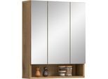 Spiegelschrank WELLTIME "VANN, Breite 60cm, 3 Spiegeltüren, 10 Fächer, viel Stauraum", braun (evoke oak nachbildung), B:60cm H:74cm T:18cm, FSC-zertifizierter Holzwerkstoff, Schränke, Spiegelschrank, Spiegel, Schrank, Alibert, Badezimmerspiegelschrank, Badschrank