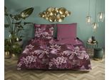 Wendebettwäsche DESCANSO "Farze", bunt (bordeaux, rot), B/L: 155cm x 220cm, 1 Stk., 1 Stk., Satin (Bio-Baumwolle), B/L: 80cm x 80cm, 2 Stk., Satin (Bio-Baumwolle), Obermaterial: 100% Baumwolle, Bettwäsche, Wendebettwäsche, Baumwolle, Mako Satin, 135x200, Biese, Reißverschluss, Wende, Blumen