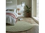 Wollteppich FLAIR RUGS "Mesmerise, rund & abstrakt", grün (salbei), H:14mm Ø:160cm, Wolle, Teppiche, Wollteppich mit Hoch-Tief Effekt, abstrakt