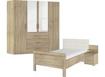 Schlafzimmer-Set RAUCH "Komplettschlafzimmer Schlafzimmer EVELYN", braun (eiche sonoma), Bett 120x200cm + ohne Matratze, B/H: 120cm x 200cm, Bett 120x200cm, Holzwerkstoff, Schlafzimmermöbel-Sets, Schrank und Bett in 2 Breiten, Nachttisch mit Paneel MADE IN GERMANY