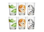 Kinderbecher RITZENHOFF & BREKER "Kindergläser Dschungeltiere 205 ml 6er Set bunt", bunt, 6 tlg., Glas, Trinkgefäße, Kinderbecher