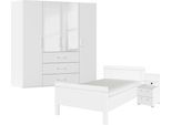 Schlafzimmer-Set RAUCH "Komplettschlafzimmer Schlafzimmer EVELYN", weiß (alpinweiß), Bett 120x200cm + ohne Matratze, B/H: 120cm x 200cm, Bett 120x200cm, Holzwerkstoff, Schlafzimmermöbel-Sets, Schrank und Bett in 2 Breiten, Nachttisch mit Paneel MADE IN GERMANY