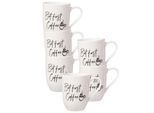 Becher VILLEROY & BOCH "Becher mit Henkel 'But first Coffee' Statement 290 ml 6er Set weiß", weiß, 6 tlg., Porzellan, Trinkgefäße, Becher