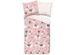 Kinderbettwäsche "Paca", rosa, B/L: 135cm x 200cm, 1 Stk., 1 Stk., Microfaser, B/L: 80cm x 80cm, 2 Stk., Microfaser, Obermaterial: 100% Polyester, PURE LUXURY COLLECTION, Bettwäsche, Mikrofaser, 135x200, Pflegeleicht, Mädchen, Lama, Alpaka, Regenbogen