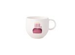 Becher VILLEROY & BOCH "Henkelbecher Happy Birthday With Love 290 ml weiß-rot", bunt (weiß, rot), Porzellan, Trinkgefäße, Becher