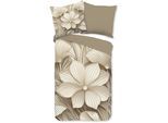 Wendebettwäsche GOOD MORNING "Artdeco", beige (sand), B/L: 135cm x 200cm, 1 Stk., 1 Stk., Renforcé, B/L: 80cm x 80cm, 2 Stk., Renforcé, Obermaterial: 100% Baumwolle, Bettwäsche, Wendebettwäsche, 100% Baumwolle, Renforcé, Reißverschluss, Wendeoptik, Blumen