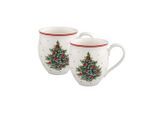 Becher VILLEROY & BOCH "Henkelbecher Tannenbaum Toy's Delight 390 ml 2er Set bunt", bunt, 2 tlg., Porzellan, Trinkgefäße, Becher