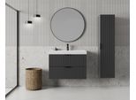 Waschtisch WELLTIME "HARMONY mit Waschbecken, Breite 60 oder 80cm, modernes Design", schwarz (anthrazit, anthrazit), B:80cm T:45cm, Waschtische, Waschtisch, Schrank mit 2 Schubladen, Soft-Close-Function, Paneeloptik