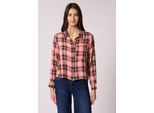 Langarmbluse STREET ONE, Damen, Gr. 46, striking coral, Stoff, 100% Viskose, kariert, normal normal, V-Ausschnitt, abgesteppt, Blusen, aus softer Viskose