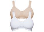 Entlastungs-BH SUSA "2er Pack Entlastungs BH ohne Bügel Basics", Damen, Gr. 90, Cup C, bunt (weiß cappuccino), Stoff, Obermaterial: 97% Baumwolle CO. 3% Elasthan EL., BHs Entlastungs-BH