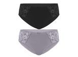 Slip SUSA "2er Pack Damen Slip Latina", Damen, Gr. 48, bunt (frosty lavender schwarz), Obermaterial: 78% Polyamid PA. 16% Elasthan EL. 6% Baumwolle CO., Unterhosen Slip