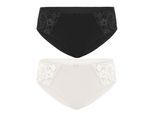 Slip SUSA "2er Pack Damen Slip Latina", Damen, Gr. 38, bunt (champagner schwarz), Obermaterial: 78% Polyamid PA. 16% Elasthan EL. 6% Baumwolle CO., Unterhosen Slip