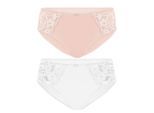 Slip SUSA "2er Pack Damen Slip Latina", Damen, Gr. 38, bunt (beige weiß), Obermaterial: 78% Polyamid PA. 16% Elasthan EL. 6% Baumwolle CO., Unterhosen Slip