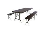 VCM 3-tlg. Gartenmöbelset Gartengarnitur 1 Tisch 2 Bänke klappbar Rattan-Optik Bierzeltgarnitur braun 180 cm