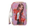 Buntstift DEPESCHE "3-Fach Federtasche mit Anhänger GIRL POWER inkl. Stifte TOPModel 7,5 x 13 x 20 cm violett", Kinder, lila (violett), Kunststoff, Stifte