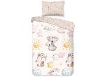 Babybettwäsche GOOD MORNING "Hugss", beige (sand), B/L: 100cm x 135cm, 1 Stk., 1 Stk., Renforcé, B/L: 60cm x 40cm, 2 Stk., Renforcé, Obermaterial: 100% Baumwolle, Bettwäsche, Baumwolle, Renforcé, 2 Teilig, Wendeoptik, Kind, Baby, Mädchen, Tiere