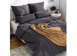 Bettwäsche WOLKENFELD "Mako-Satin Baumwollsatin Sommerbettwäsche", grau (anthrazit), B/L: 135cm x 200cm, 1 Stk., 1 Stk., Mako-Satin, B/L: 80cm x 80cm, 2 Stk., Mako-Satin, Obermaterial: 100% Baumwolle, Bettwäsche, Bettwäsche, 135x200 cm, 155x220, 200x200 & Übergrößen I inkl. Kissenbezüge 80x80