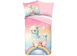 Kinderbettwäsche GOOD MORNING "Chico", bunt (multi), B/L: 135cm x 200cm, 1 Stk., 1 Stk., Renforcé, B/L: 80cm x 80cm, 2 Stk., Renforcé, Obermaterial: 100% Baumwolle, Bettwäsche, Baumwolle, Renforcé, 2 Teilig, Wendeoptik, Kind, Mädchen, Lama