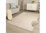 Teppich CARPET CITY "WAVES 501", beige, B:160cm H:12mm L:230cm, Obermaterial: 100% Polyester, Teppiche, Teppich, Kurzflor, Hochtief-Muster/ 3D-Effekt, Uni, Wohnzimmer, Schlafzimmer
