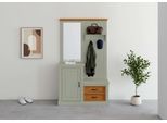 Kompaktgarderobe OTTO HOME "Selma Garderobe inkl. Kommode, 2 Schubkästen, Spiegel", grün (salbei grün, gebeizt), B:110cm H:185cm T:40cm, Massivholz, Schränke, Kompaktgarderobe, Kompaktgarderobe, mit Spiegel, Haken und Hutablage, Breite 110 cm