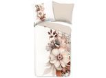 Wendebettwäsche GOOD MORNING "Vester", beige (ecru), B/L: 200cm x 200cm, 1 Stk., 2 Stk., Renforcé, B/L: 80cm x 80cm & 80cm x 80cm, 3 Stk., Renforcé, Obermaterial: 100% Baumwolle, Bettwäsche, Wendebettwäsche, 100% Baumwolle, Renforcé, Reißverschluss, Wendeoptik, Blumen, cream