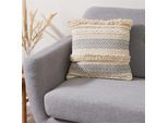 Dekokissen ANDIAMO "Livia", beige (creme,hellblau, ethnomuster gemustert gestreift), B:45cm H:12cm L:45cm, Obermaterial: 100% Baumwolle, Dekokissen_Sitzkissen_Kissenhüllen, Ethnomuster, gestreift, Kissenhülle mit Füllung, eckig, 45x45 cm
