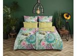 Wendebettwäsche HIP "XABINE", bunt (multi), B/L: 155cm x 220cm, 1 Stk., 1 Stk., Satin, B/L: 80cm x 80cm, 2 Stk., Satin, Obermaterial: 100% Baumwolle, Bettwäsche, Wendebettwäsche, Mako-Satin, 135x200, Reißverschluss, Wende, Mandala,Vogel Blumen, Grün