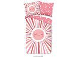 Kinderbettwäsche GOOD MORNING "Sunnymul", rosa, B/L: 135cm x 200cm, 1 Stk., 1 Stk., Renforcé, B/L: 80cm x 80cm, 2 Stk., Renforcé, Obermaterial: 100% Baumwolle, Bettwäsche, Baumwolle, 135x200, Reißverschluss, Wendeoptik, Mädchen, Sonne, Rosa
