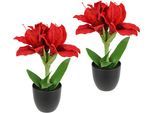 Kunstblume I.GE.A. "Amaryllis im Topf", rot, B:17cm H:28cm L:14cm, Polyester, Kunstpflanzen, 2erSet Blume Weihnachtsblume Weihnachtsdeko Winterblume Floristik Deko