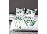Wendebettwäsche JANINE "modern art 42066", grün, B/L: 155cm x 200cm, 1 Stk., 1 Stk., Mako-Satin, B/L: 80cm x 80cm, 2 Stk., Mako-Satin, Obermaterial: 100% Baumwolle, Bettwäsche, Wendebettwäsche, mit Blättern