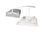WONDERMAKE® Design Sandkasten mit Matschküche, Dach, Abdeckung OXFORD 420D, Vliesfolie, Sandkiste Holz quadratisch verschließbar Outdoor Garten für Kinder, weiß silber