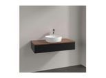 Villeroy und Boch Antao Waschtisch-Unterschrank L09152PD mit Beleuchtung, 1 Auszug, 1000 x 190 x 500 mm, Front mit Struktur, Black Matt Lacquer / Warm Walnut