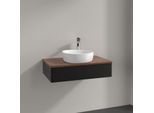 Villeroy und Boch Antao Waschtisch-Unterschrank K08052PD 80x19x50cm, Hahnloch, Waschbeckenplattenfarbe warm walnut, black matt lacquer