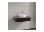 Villeroy und Boch Antao Waschtisch-Unterschrank L08152PD mit Beleuchtung, 1 Auszug, 800 x 190 x 500 mm, Front mit Struktur, Black Matt Lacquer / Warm Walnut