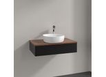 Villeroy und Boch Antao Waschtisch-Unterschrank K08152PD 80x19x50cm, Hahnloch, Waschbeckenplattenfarbe warm walnut, black matt lacquer