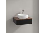 Villeroy und Boch Antao Waschtisch-Unterschrank K07052PD 60x19x50cm, Hahnloch, Waschbeckenplattenfarbe warm walnut, black matt lacquer