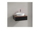 Villeroy und Boch Antao Waschtisch-Unterschrank L07112PD mit Beleuchtung, 1 Auszug, 600 x 190 x 500 mm, Front mit Struktur, Black Matt Lacquer / Warm Walnut
