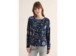 Langarmbluse CECIL, Damen, Gr. XXL (46), universal blau, Stoff, 100% Viskose, gemustert, klassisch normal, Rundhals, Rippbündchen, Blusen, aus softer Viskose