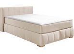 Boxspringbett HOME AFFAIRE "Chelles", beige, B:147cm L:245cm, Samtoptik (100% Polyester);Bezug der Spiegelfläche Matratzendrell aus 100% Polyester;Struktur fein 100% Polyester), Komplettbetten, Boxspringbett, inkl. Topper,, in XXL- Überlänge 220 cm, Unterbox mit feine Wölbung