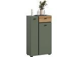 Midischrank WELLTIME "VANN, Höhe 91cm, 2 Türen, 1 Schubkasten, 7 Fächer, viel Stauraum", sage grün, evoke oak nachbildung, schwarz, B:51cm H:91cm T:30cm, FSC-zertifizierter Holzwerkstoff, Schränke, Midischrank, Standschrank, Kommode, Schrank, Badschrank, Universalschrank, Bad