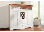 Highboard OTTO HOME "Lisa", weiß (weiß, honig), B:130cm H:125cm T:35cm, Massivholz, Sideboards, Highboard, Stauraumschrank aus massivem Kiefernholz, mit dekorativen Fräsungen